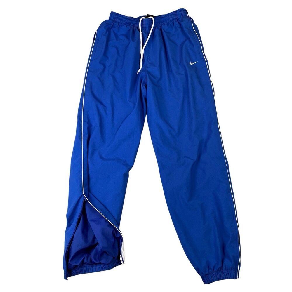 Nike Y2K Track Pants Mens M Royal Blue Mesh Lined Joggers Zip Leg Warm Up #26